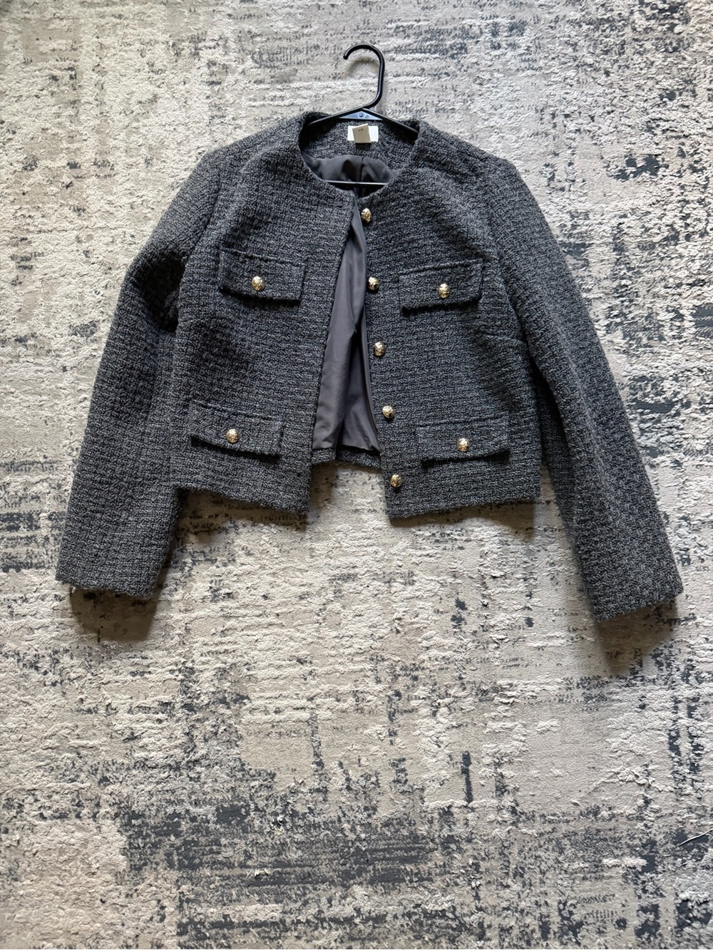 Women's Cropped Tweed Jacket in Dark Gray